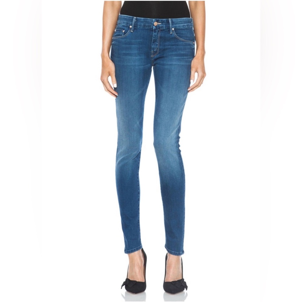 Mother The Looker Spiked Heels To Tractor Wheels Skinny Jeans Blue Denim Size 28